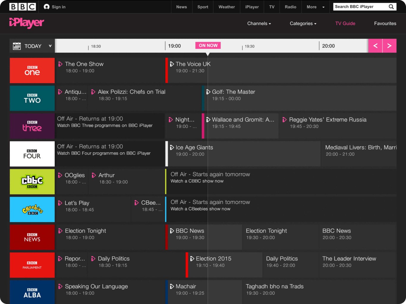 BBC iPlayer TV Guide